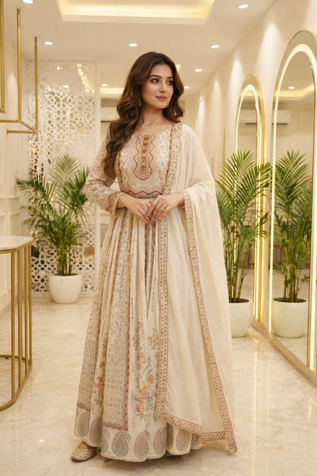 Floral Printed Anarkali Gown with Matching Dupatta