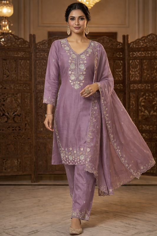 Beats Work straight suit with Plazo and dupatta work