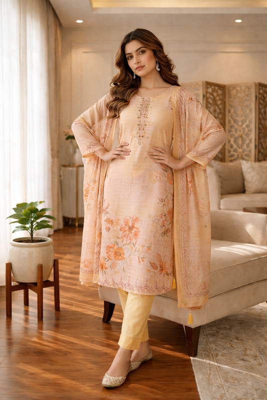 Printed Straight Suit with Pant and Dupatta
