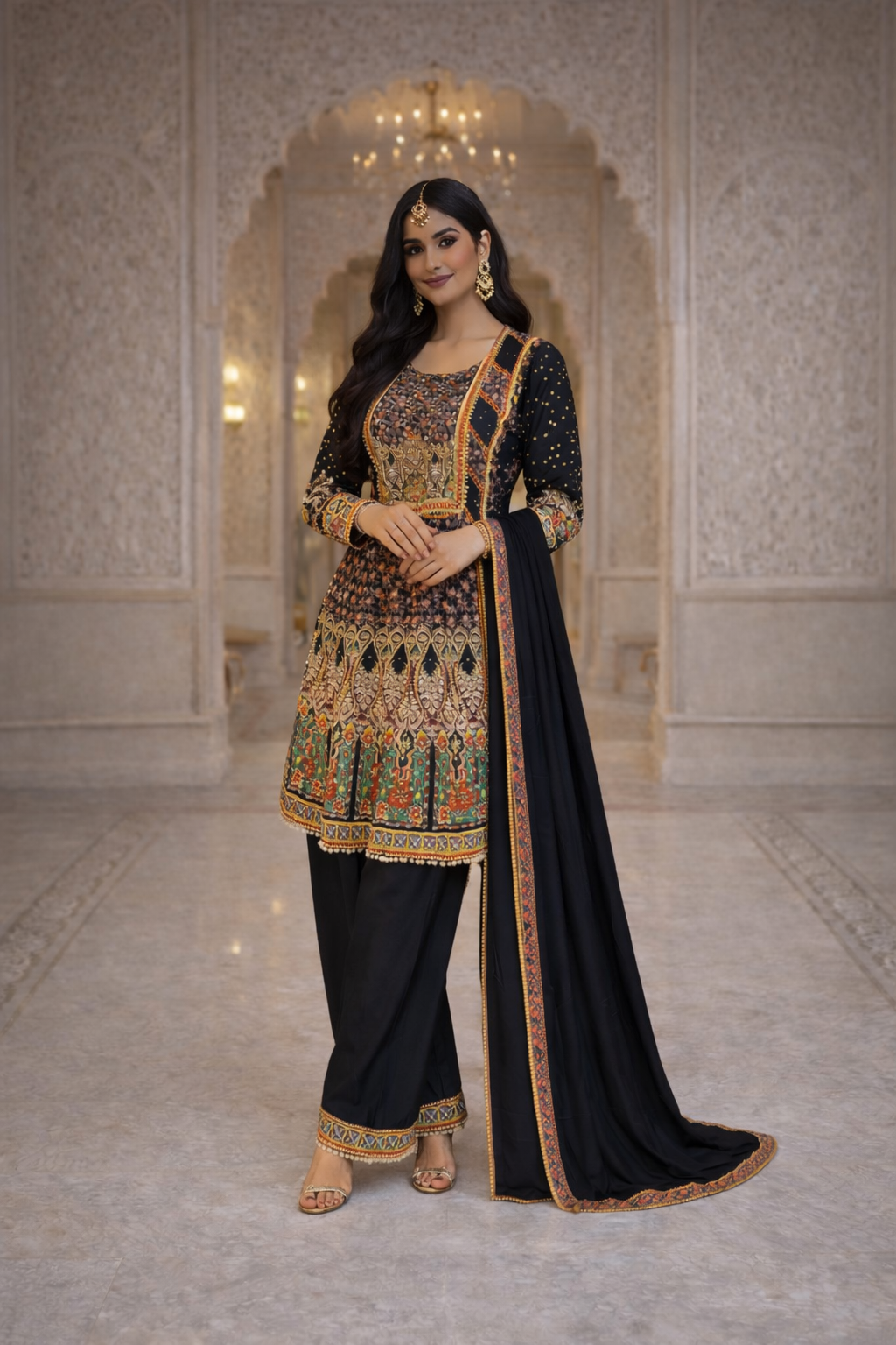 Printed Cord Set With Plazo and Dupatta