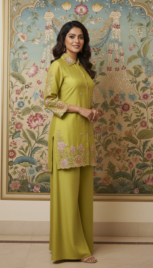 Embroidered Cord Set with Full Sleeves Work