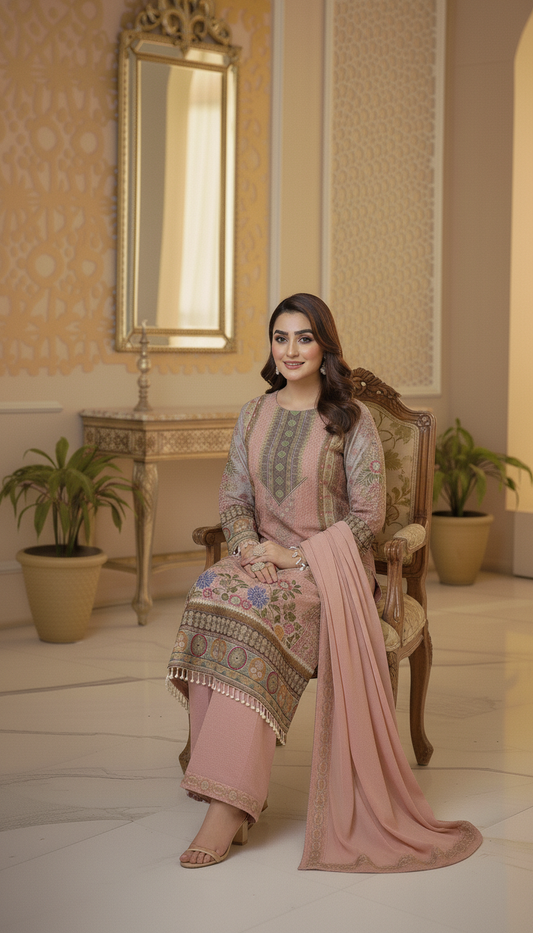 Pure Creape Printed Kurta with Palazzo and Dupatta