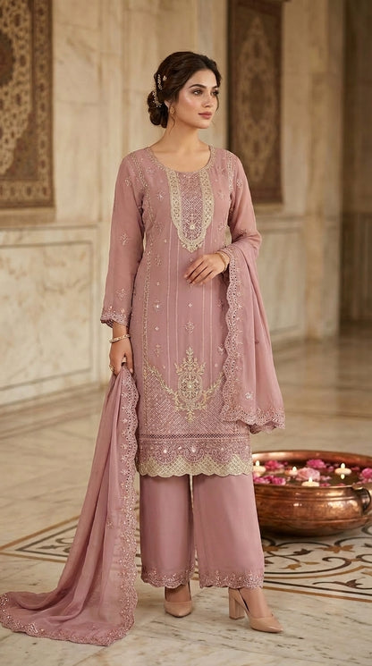 Beats Embroidered Straight Suit with Dupatta and Plazo work