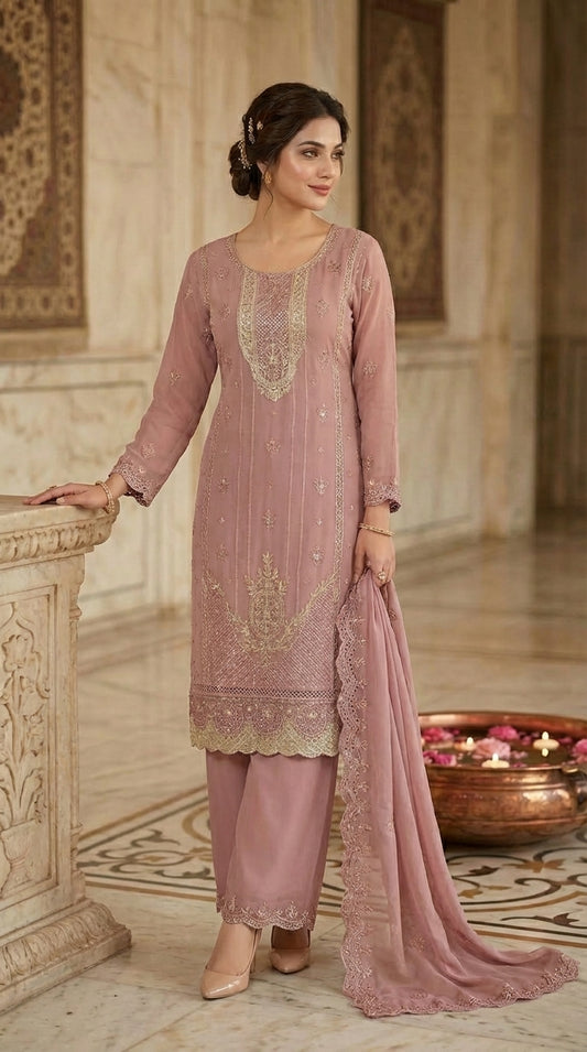Beats Embroidered Straight Suit with Dupatta and Plazo work