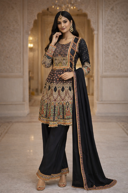 Printed Cord Set With Plazo and Dupatta