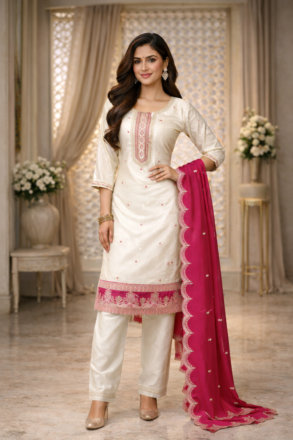 Embroidered Dupatta Suit with Pant
