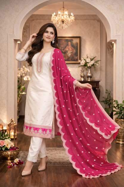 Embroidered Dupatta Suit with Pant