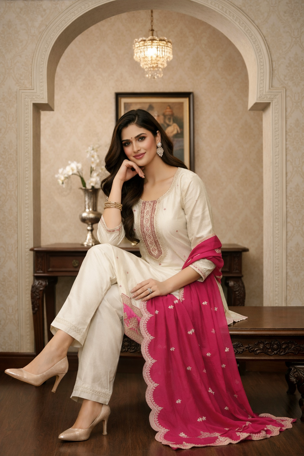 Embroidered Dupatta Suit with Pant