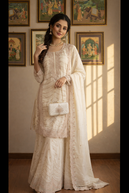 Heavy Embroidered Pakistani Suit with Palazzo & Dupatta