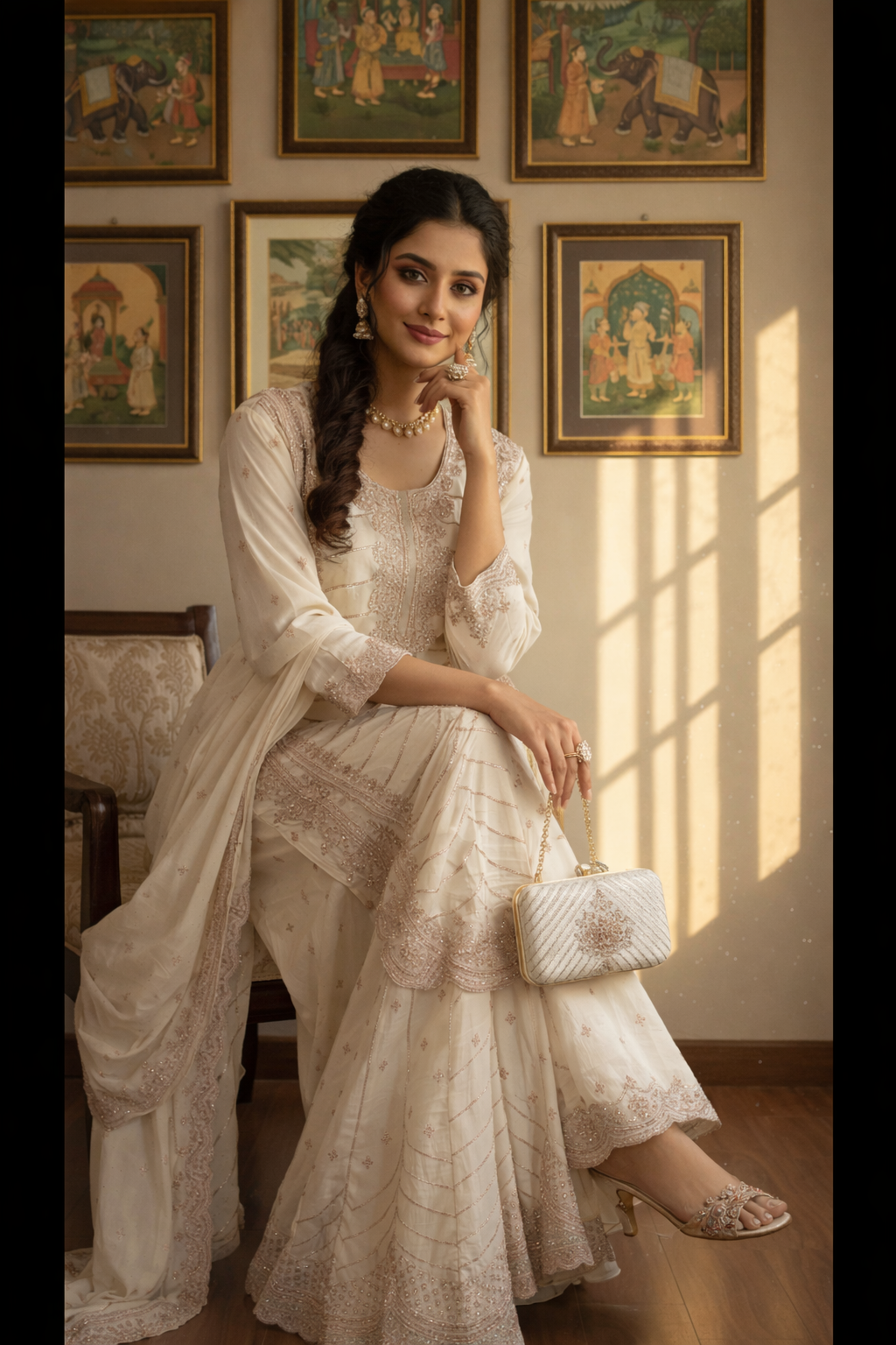 Heavy Embroidered Pakistani Suit with Palazzo & Dupatta