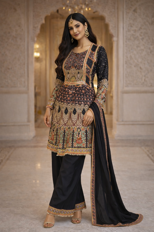 Printed Cord Set With Plazo and Dupatta