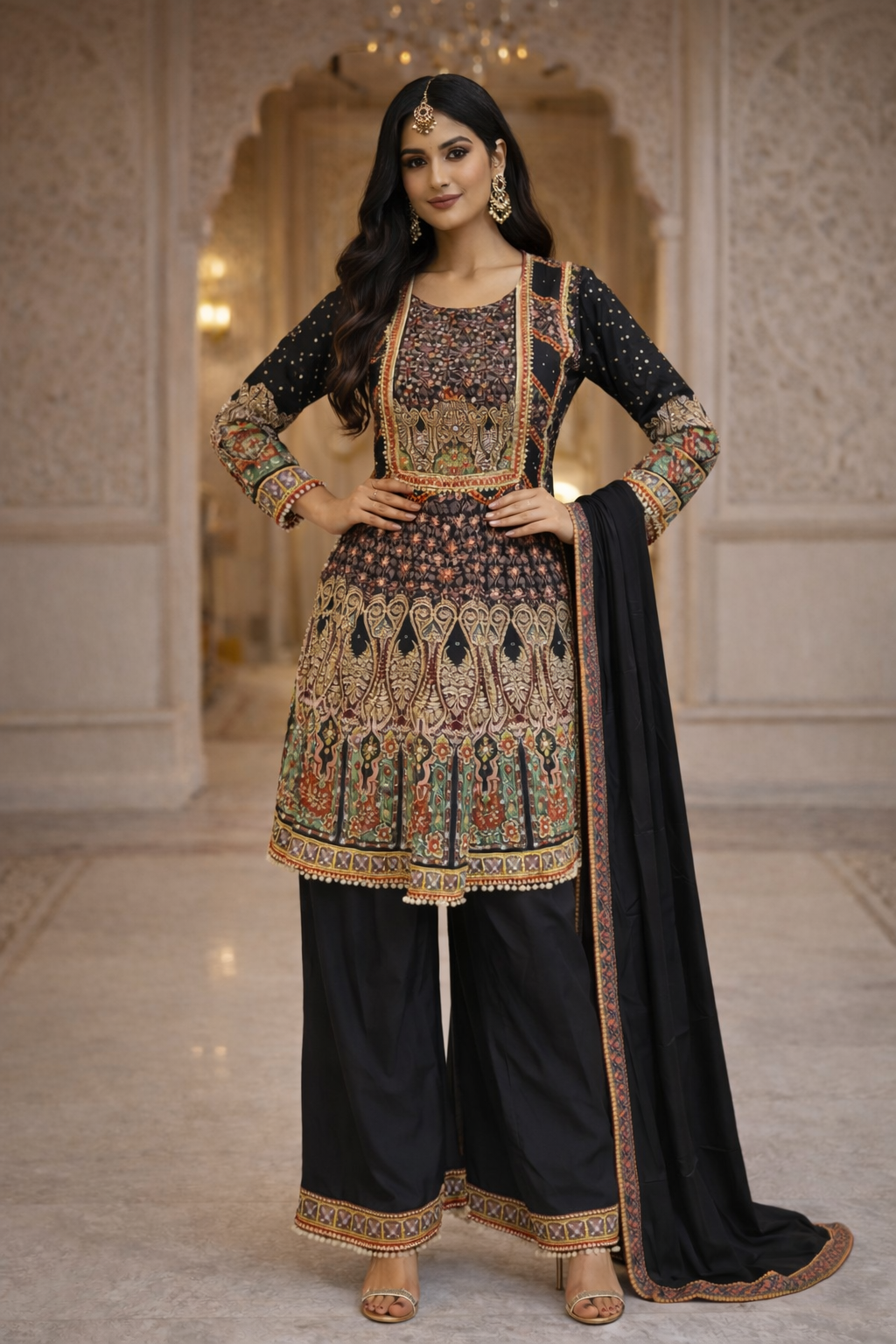 Printed Cord Set With Plazo and Dupatta