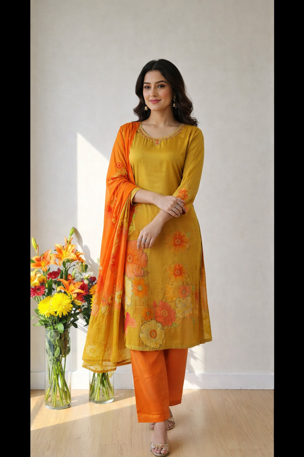 Pure Creape Printed Kurta with Pant and Dupatta set