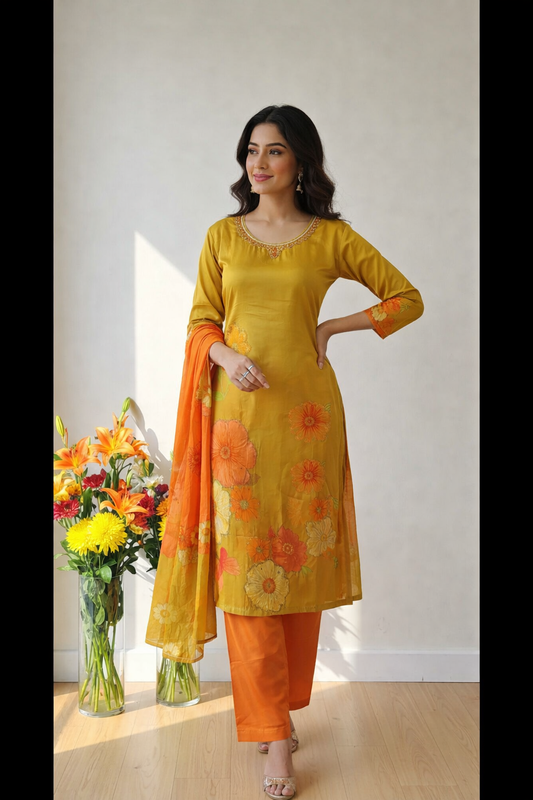 Pure Creape Printed Kurta with Pant and Dupatta set