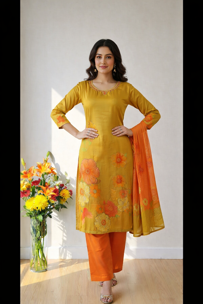 Pure Creape Printed Kurta with Pant and Dupatta set