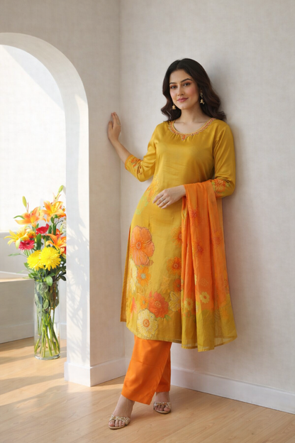 Pure Creape Printed Kurta with Pant and Dupatta set