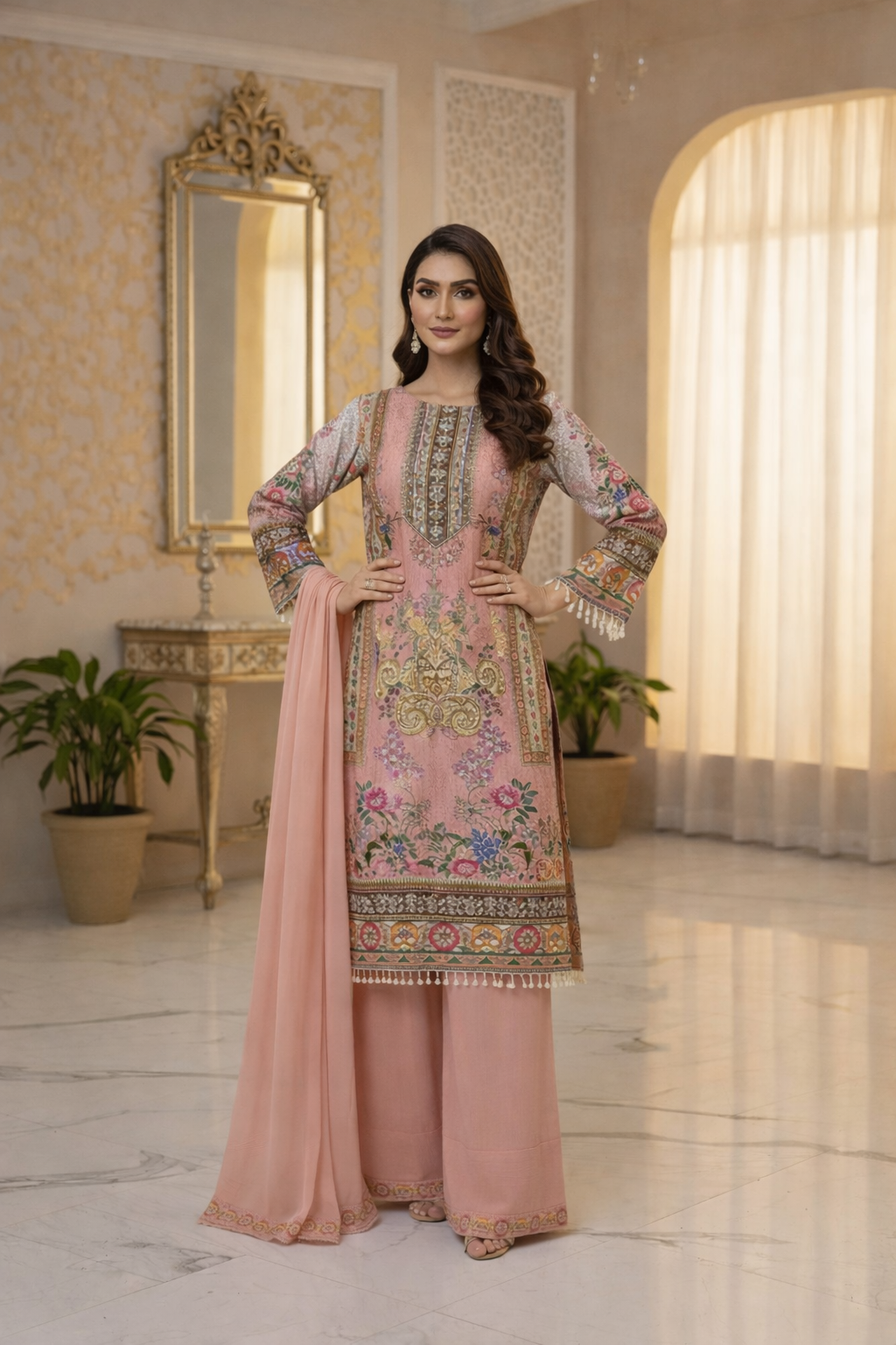 Pure Creape Printed Kurta with Palazzo and Dupatta