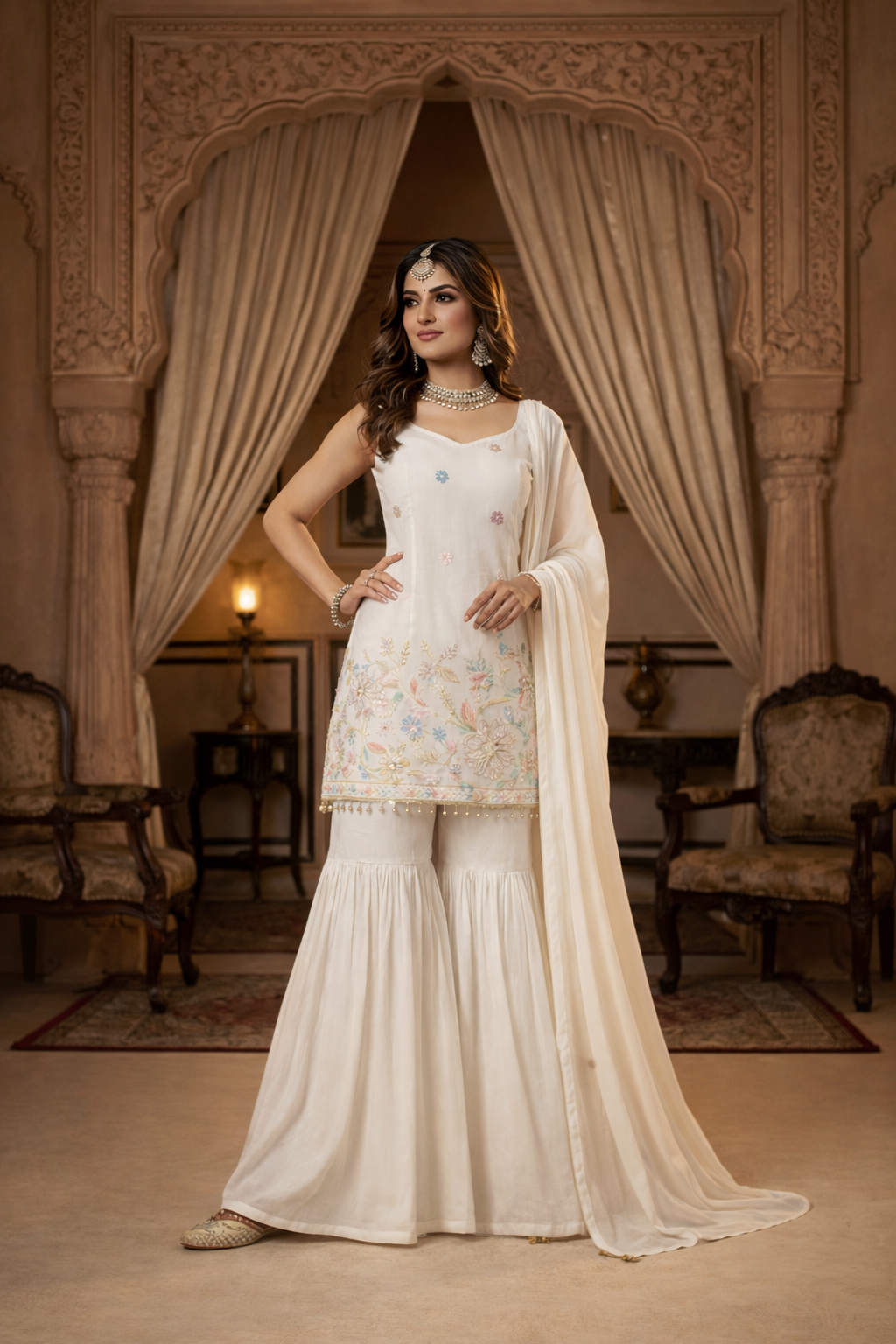 Embroidered Sharara Suit with Dupatta