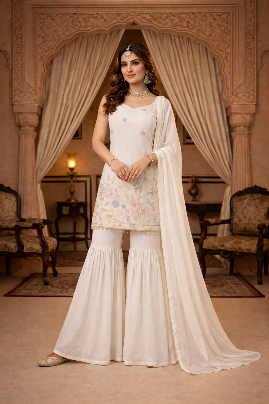 Embroidered Sharara Suit with Dupatta