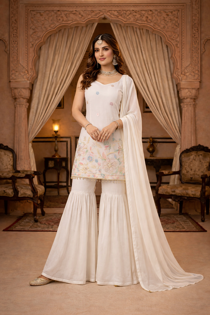Embroidered Sharara Suit with Dupatta