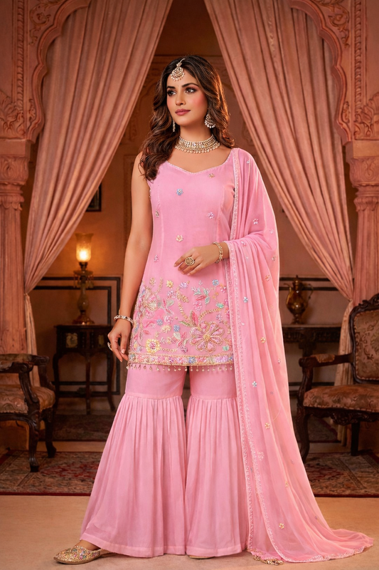 Embroidered Sharara Suit with Dupatta
