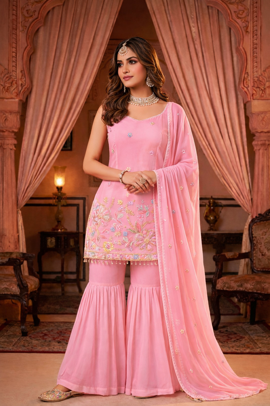 Embroidered Sharara Suit with Dupatta