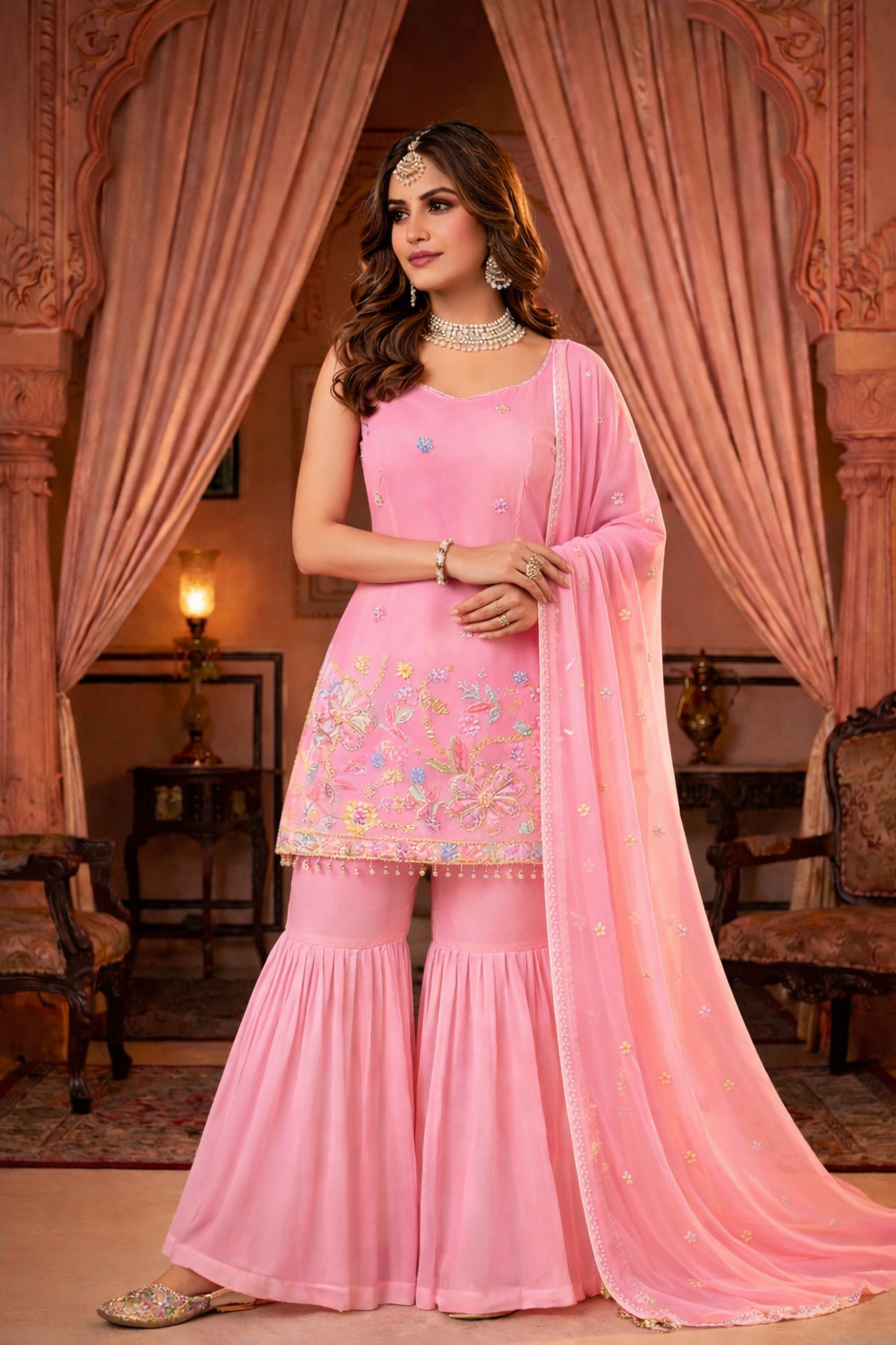 Embroidered Sharara Suit with Dupatta