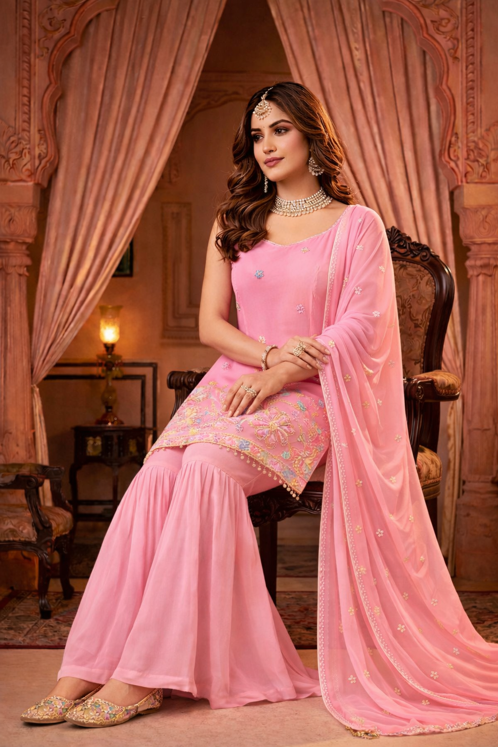 Embroidered Sharara Suit with Dupatta