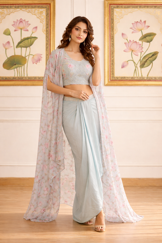 Beads Indo Top with Shrug & Cowl Set