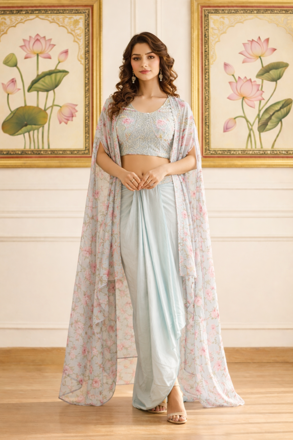 Beads Indo Top with Shrug & Cowl Set