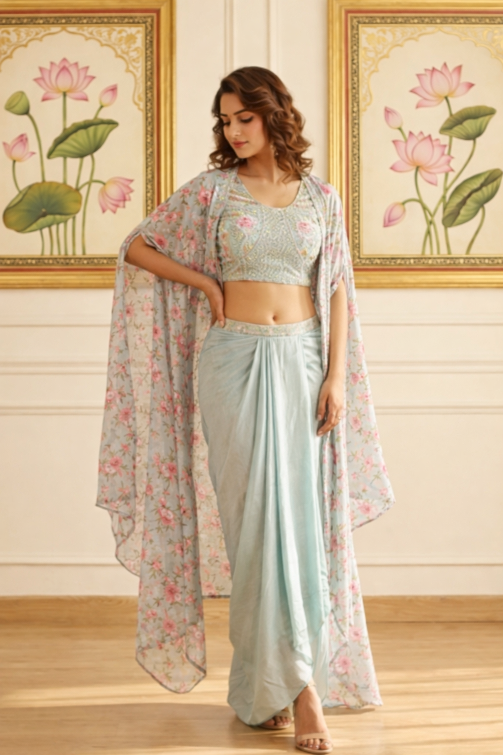 Beads Indo Top with Shrug & Cowl Set