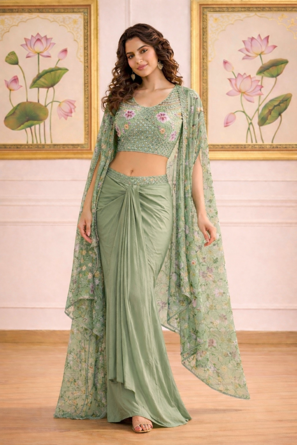 Beads Indo Top with Shrug & Cowl Set