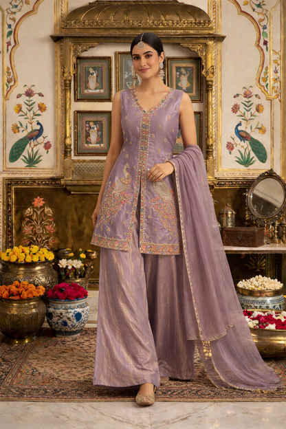 Heavy Beads Work Top with Palazzo Set