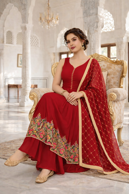Heavy Embroidered Gher Anarkali with Palazzo & Dupatta