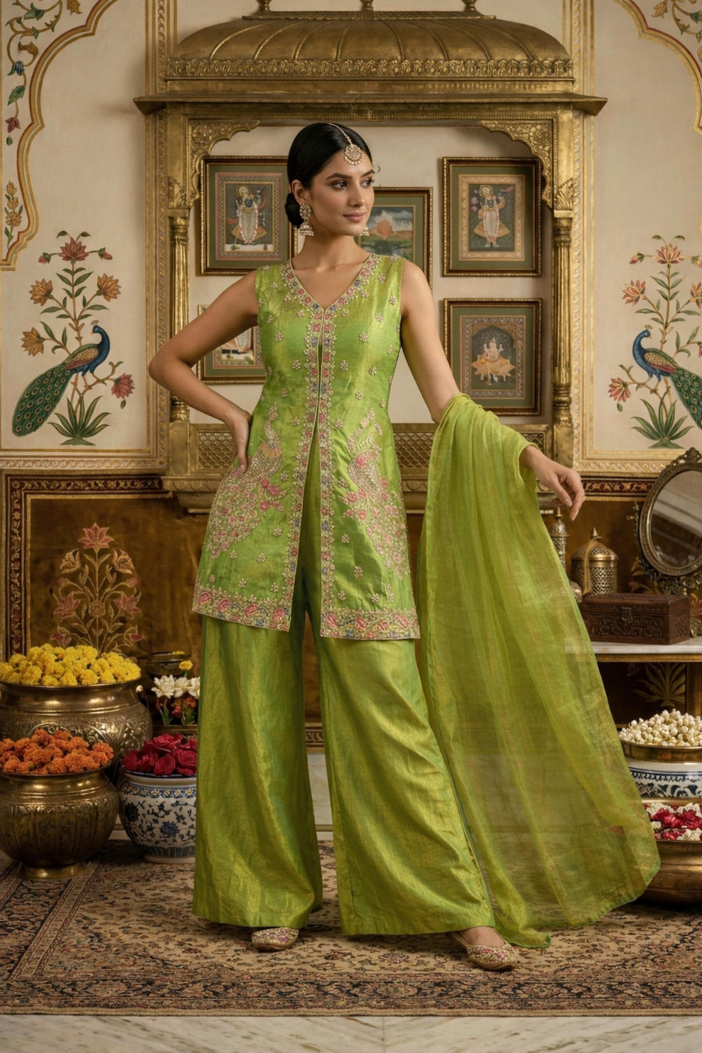 Heavy Beads Work Top with Palazzo Set