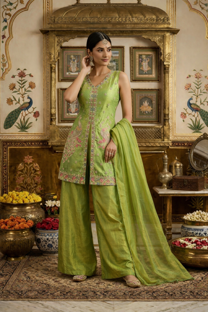 Heavy Beads Work Top with Palazzo Set
