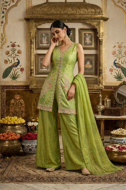 Heavy Beads Work Top with Palazzo Set