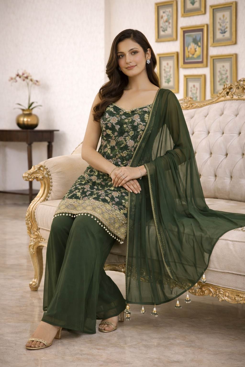 Beautiful Embroidered Straight Suit Set with Palazzo & Dupatta