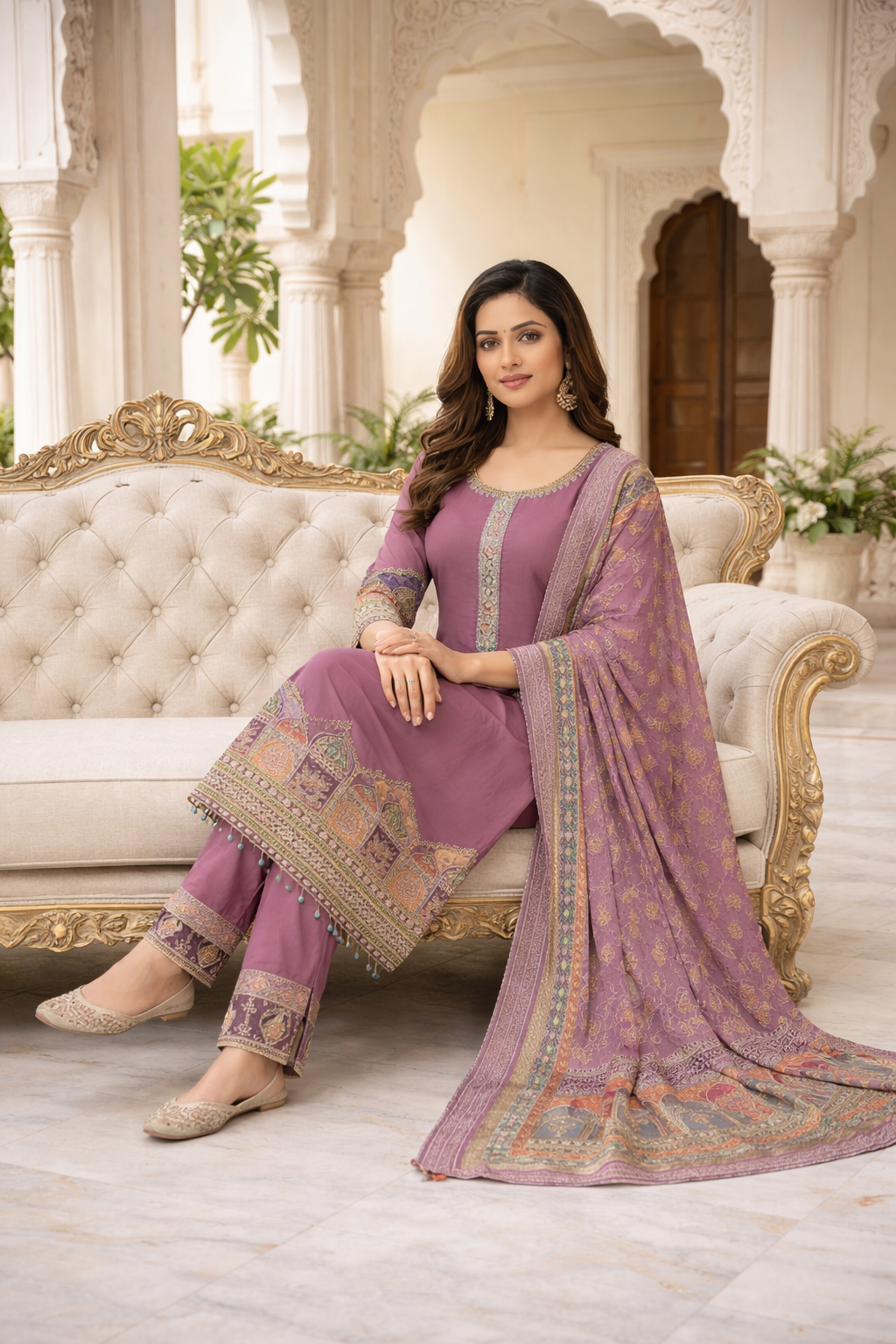 Elegant Printed & Embroidered Straight Suit Set with Pants & Dupatta