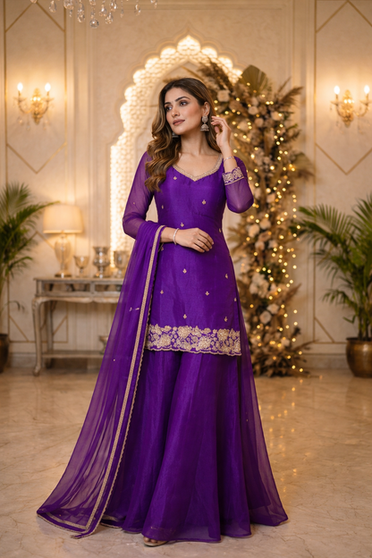 Beads Work Straight Suit with Palazzo & Dupatta