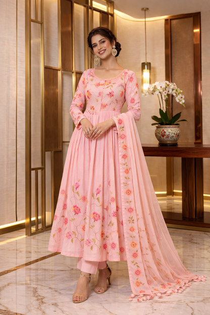 Floral Print Anarkali with Dupatta