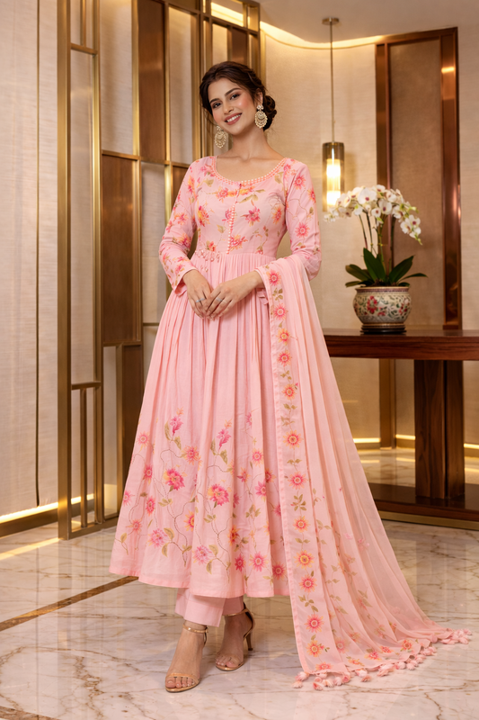 Floral Print Anarkali with Dupatta
