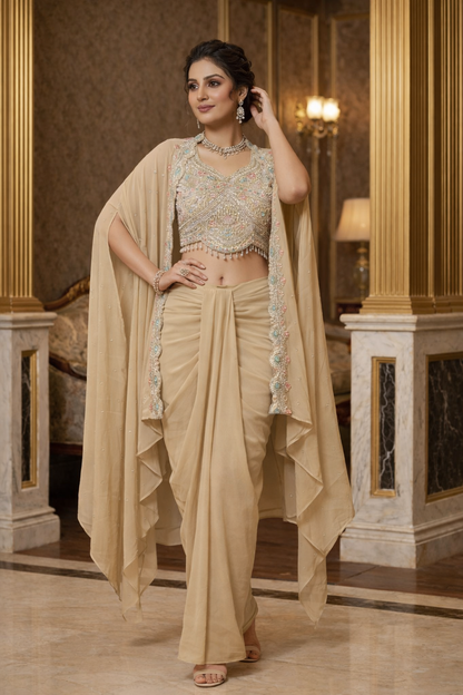 Embroidered Hand-Touched Indo Top with Shrug & Cowl