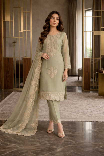 Beats Embroidered Straight Suit with Pant and Dupatta