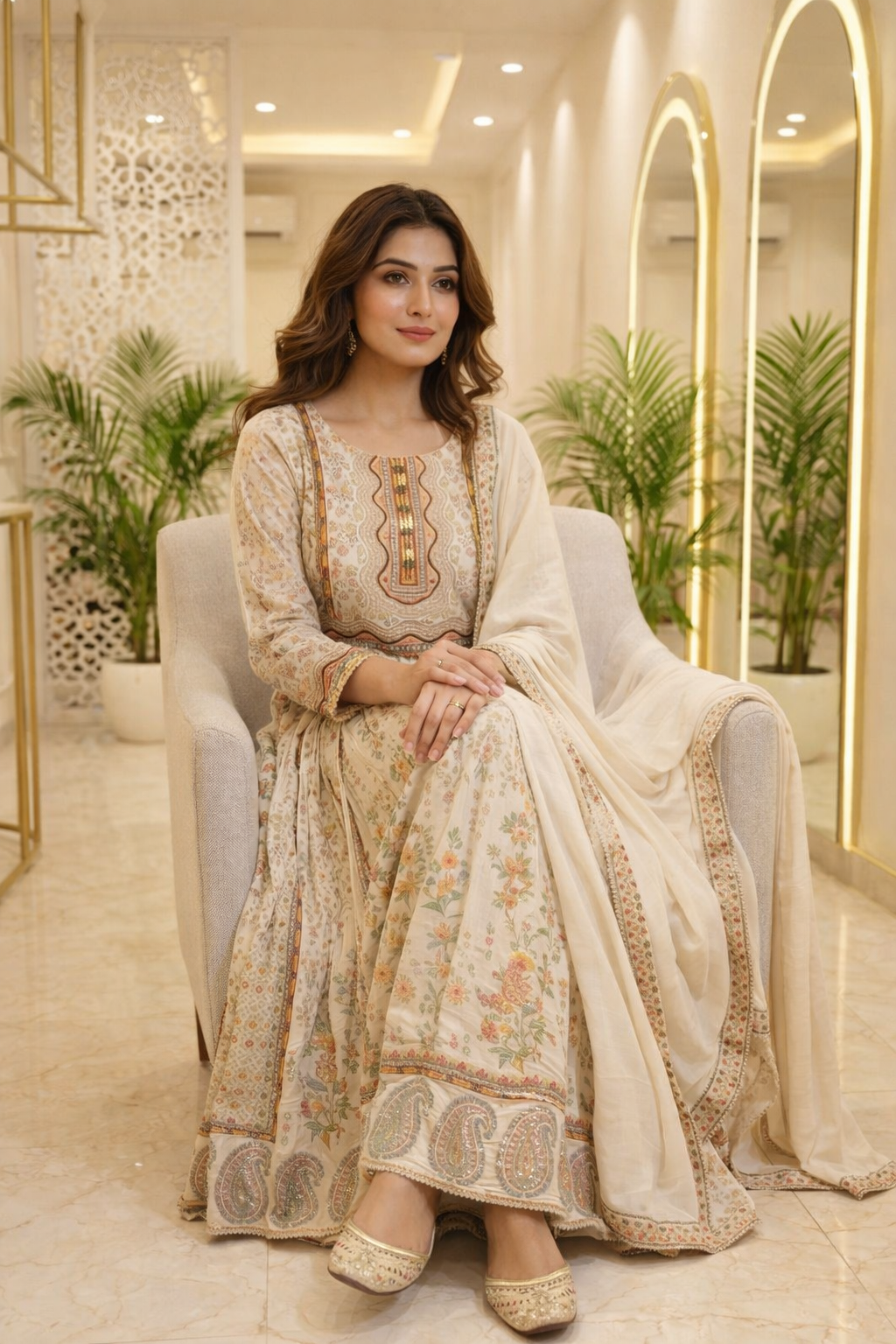 Floral Printed Anarkali Gown with Matching Dupatta