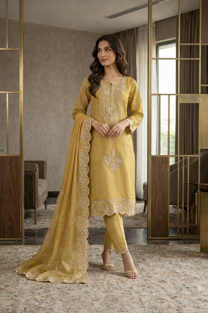 Beats Embroidered Straight Suit with Pant and Dupatta