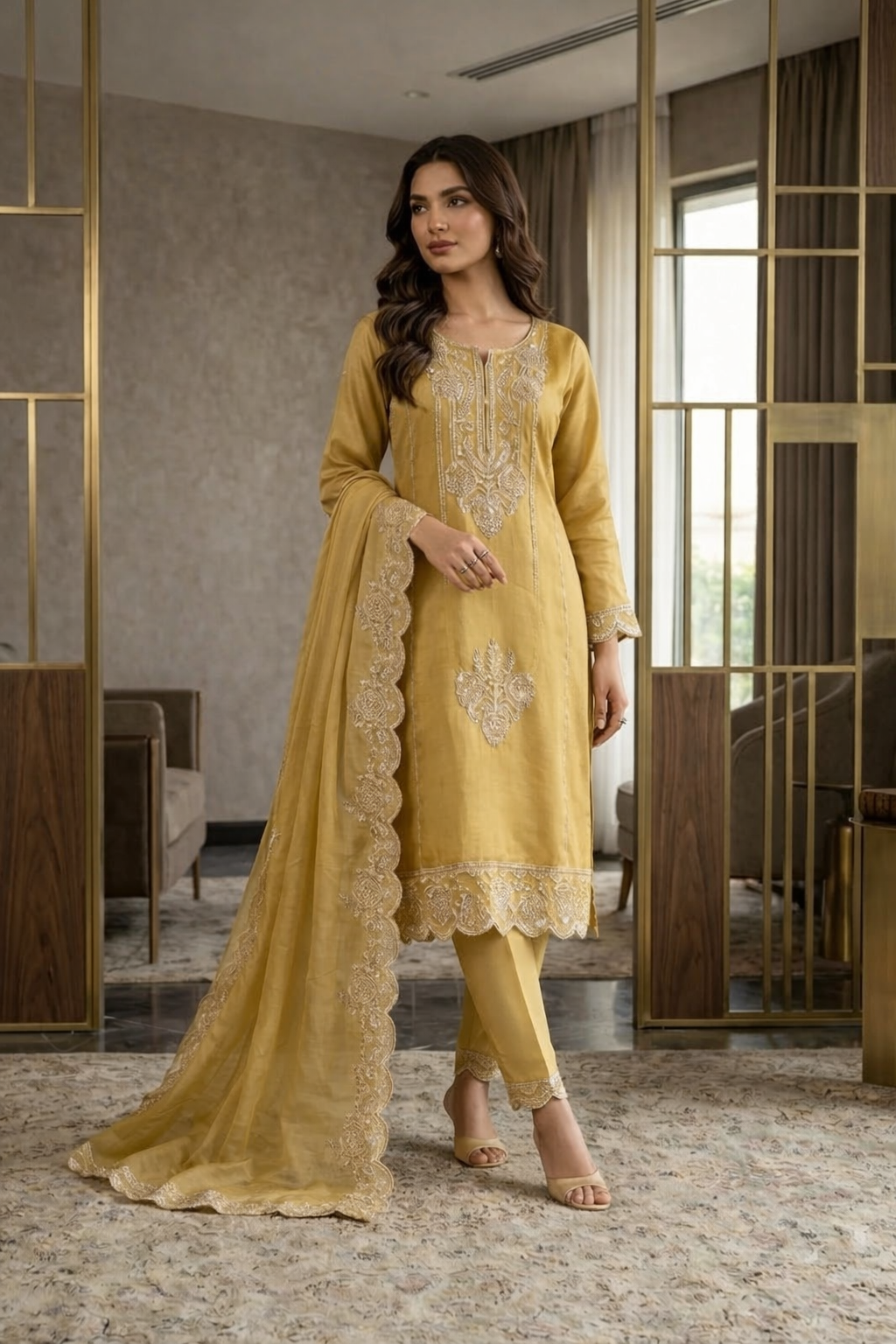 Beats Embroidered Straight Suit with Pant and Dupatta