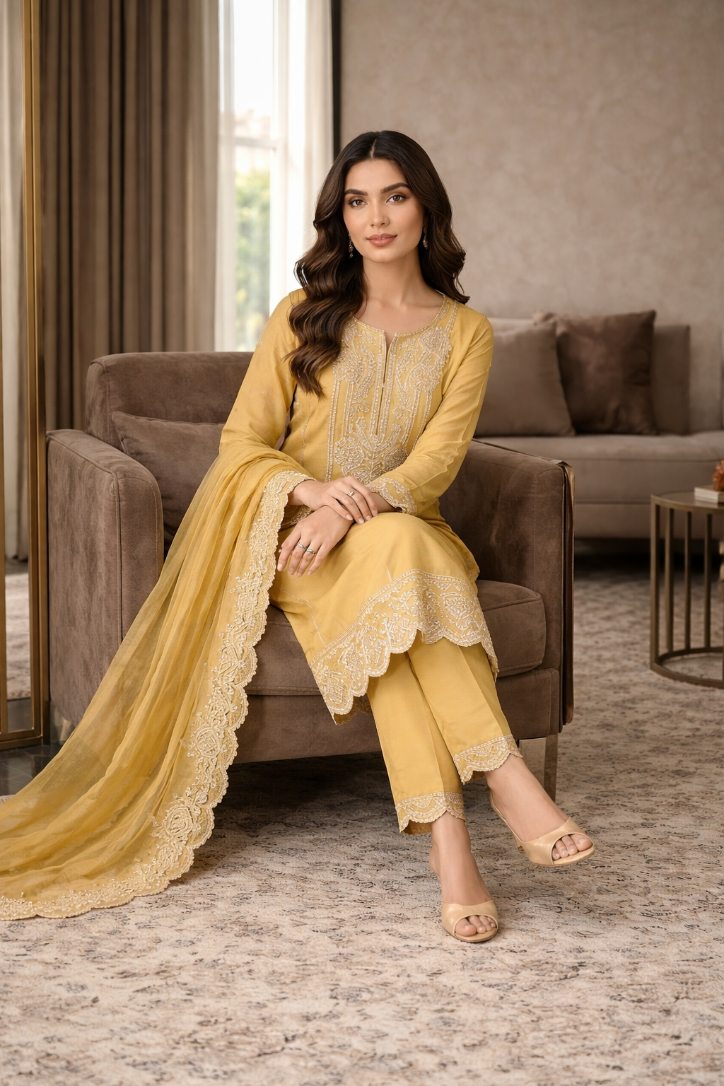 Beats Embroidered Straight Suit with Pant and Dupatta