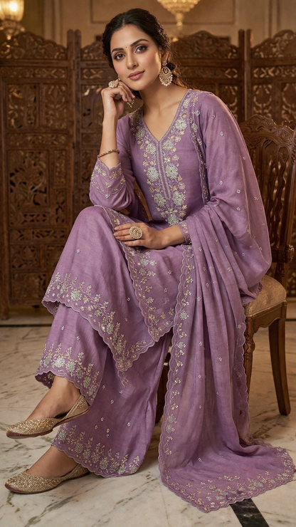 Beats Work straight suit with Plazo and dupatta work
