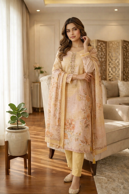 Printed Straight Suit with Pant and Dupatta